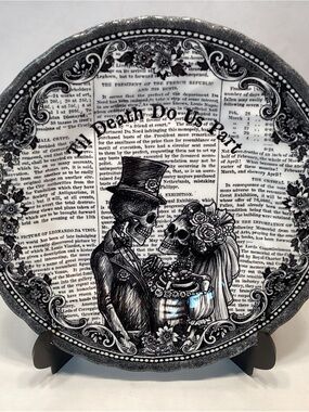 Royal Wessex Wedding Cake Plate 8” Til Death Do Us Part Skeleton Bride & Groom